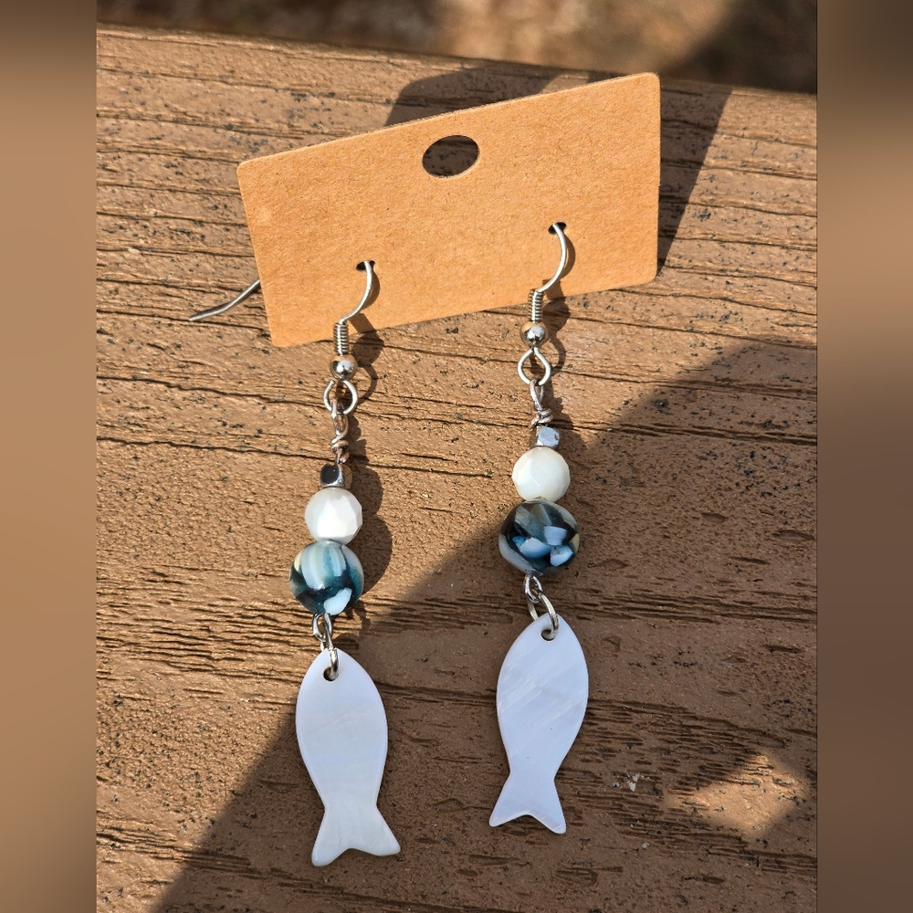 Abalone Shell And Mother of Pearl Dangle Earrings